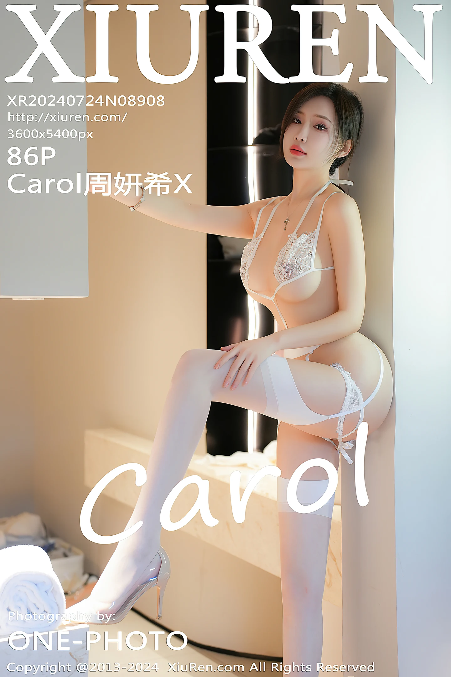 [XiuRen秀人网]VOL.8908 女神Carol周妍希性感白色情趣内衣配白丝吊袜秀惹火身材诱惑写真86P-秀人网官方网站